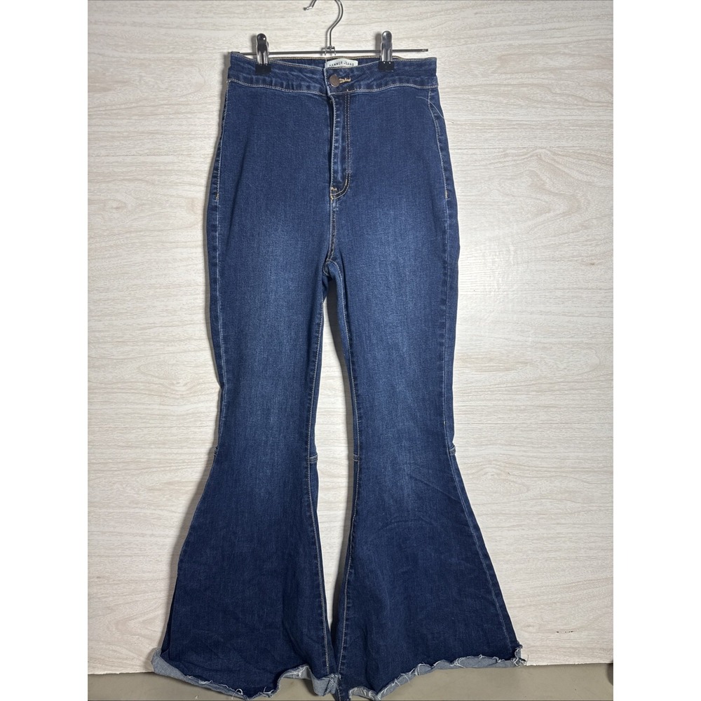 Women's Hammer High Rise Dramatic Raw Hem Bell Bottom Jeans 5 Stretch